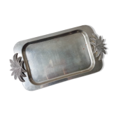Vintage tray in silver stainless steel and palm tree