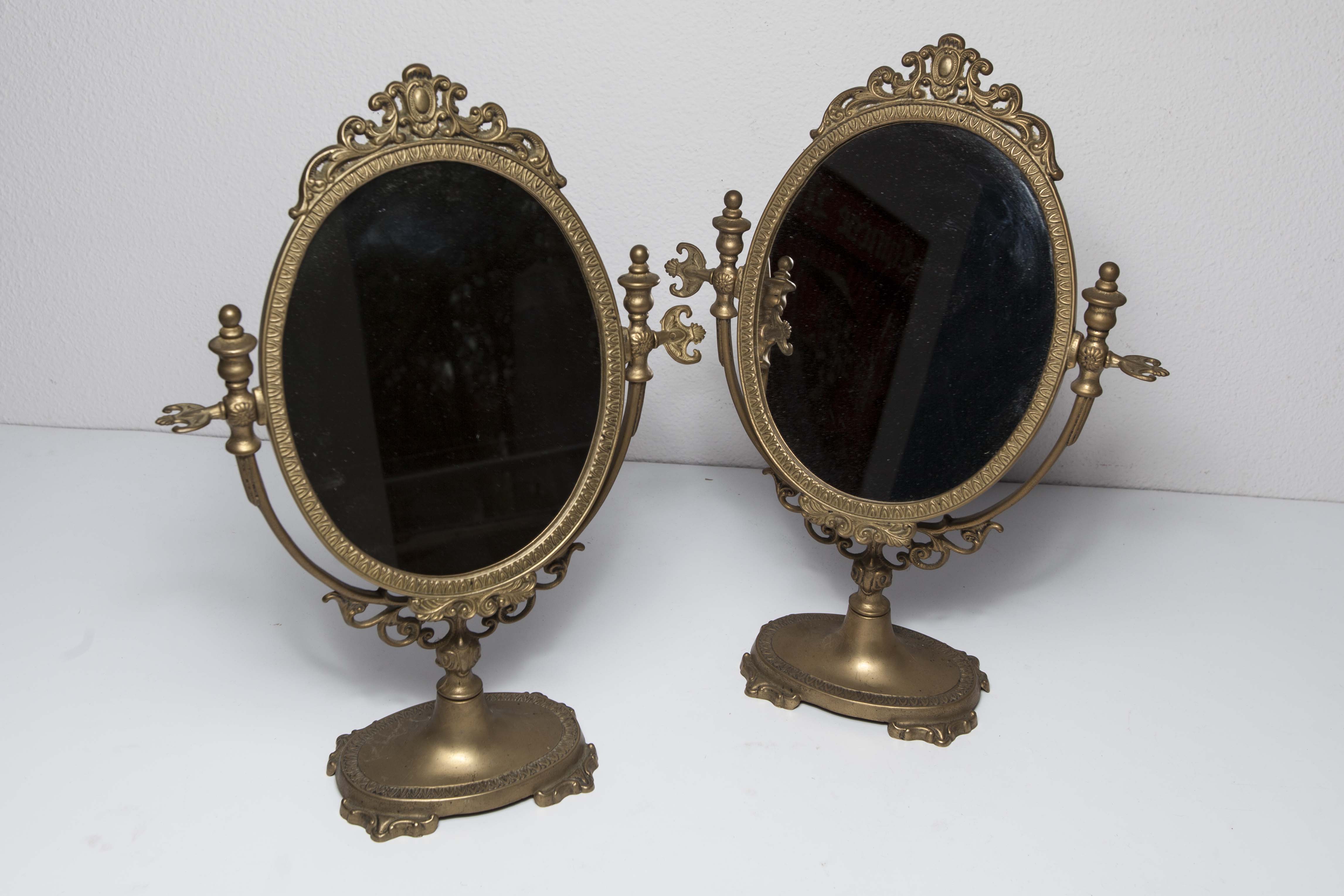 Pair of brass table mirror  28x39cm