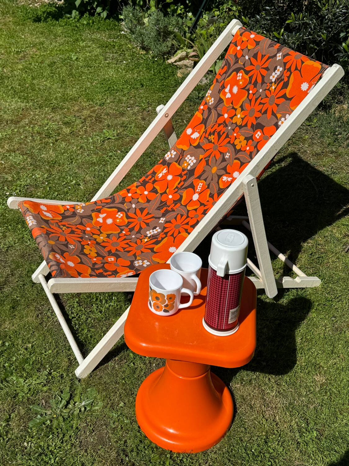 Old vintage flower deckchair
