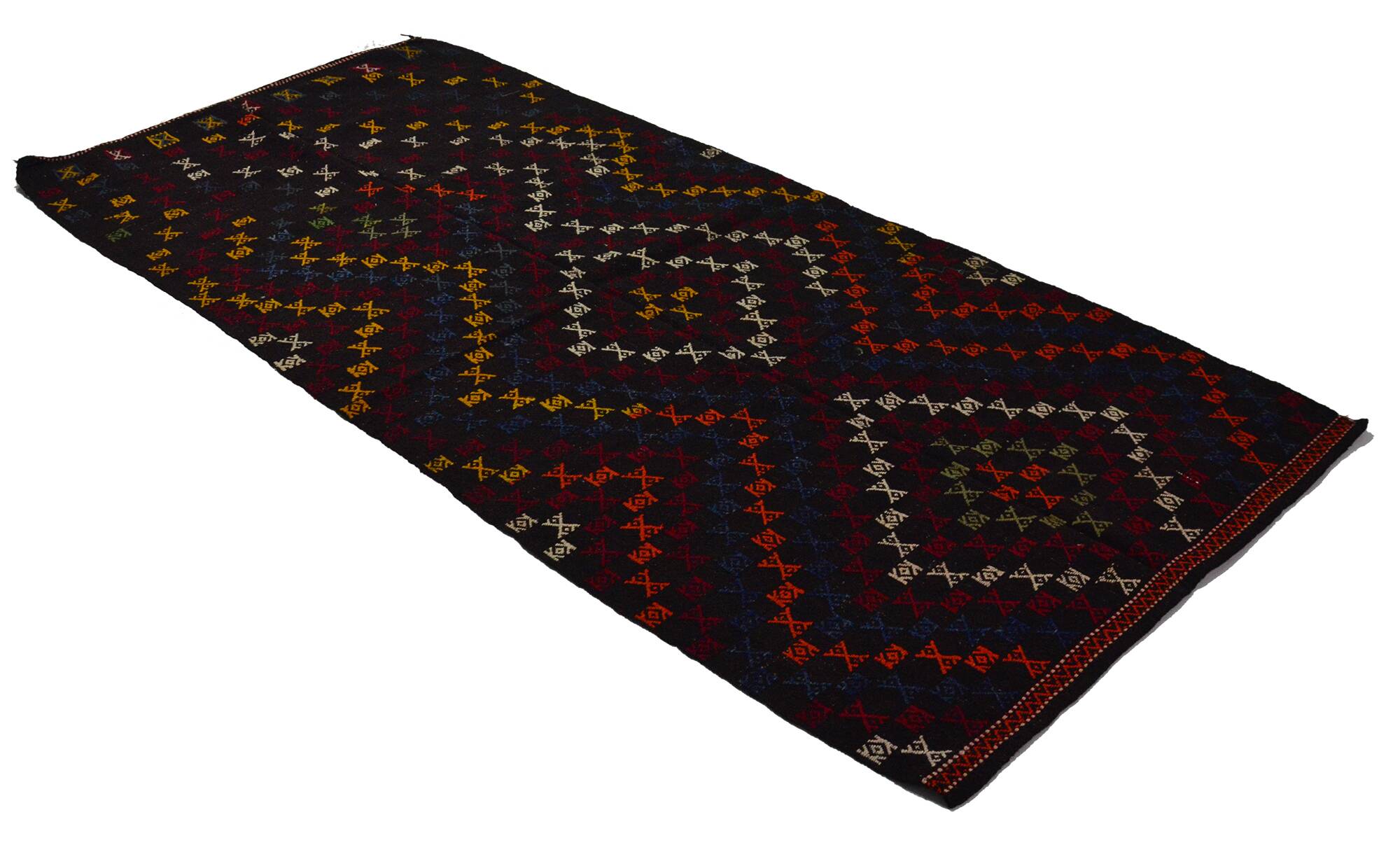 Turkish Kilim Yuruk Vintage 141x300 cm Black Geometric Patterns