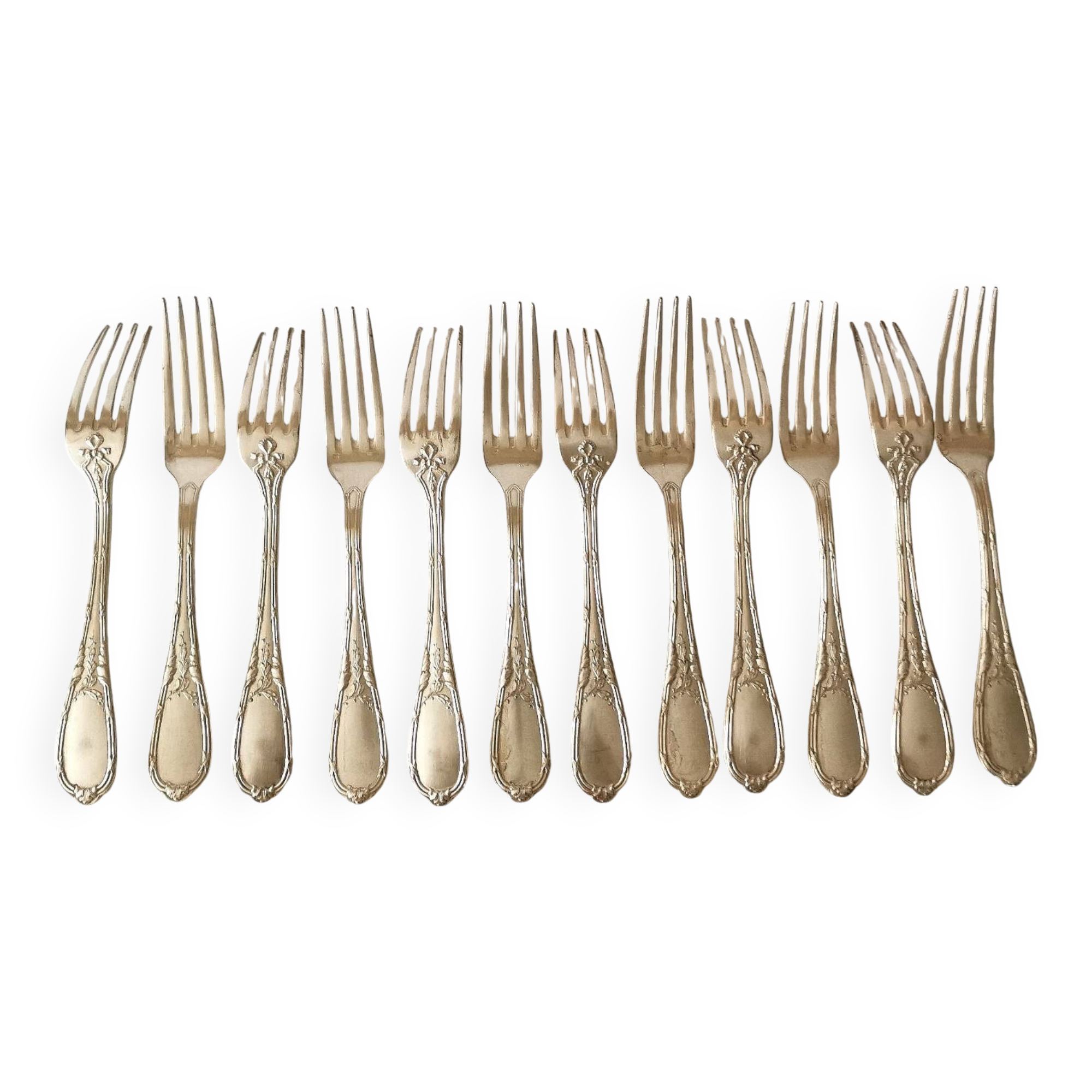 Ercuis 12 antique silver plated metal forks 1910