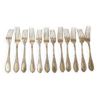 Ercuis 12 antique silver plated metal forks 1910