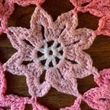 Set of 2 vintage crochet placemats - white, pink and blue