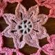 Set of 2 vintage crochet coasters - white, pink and blue