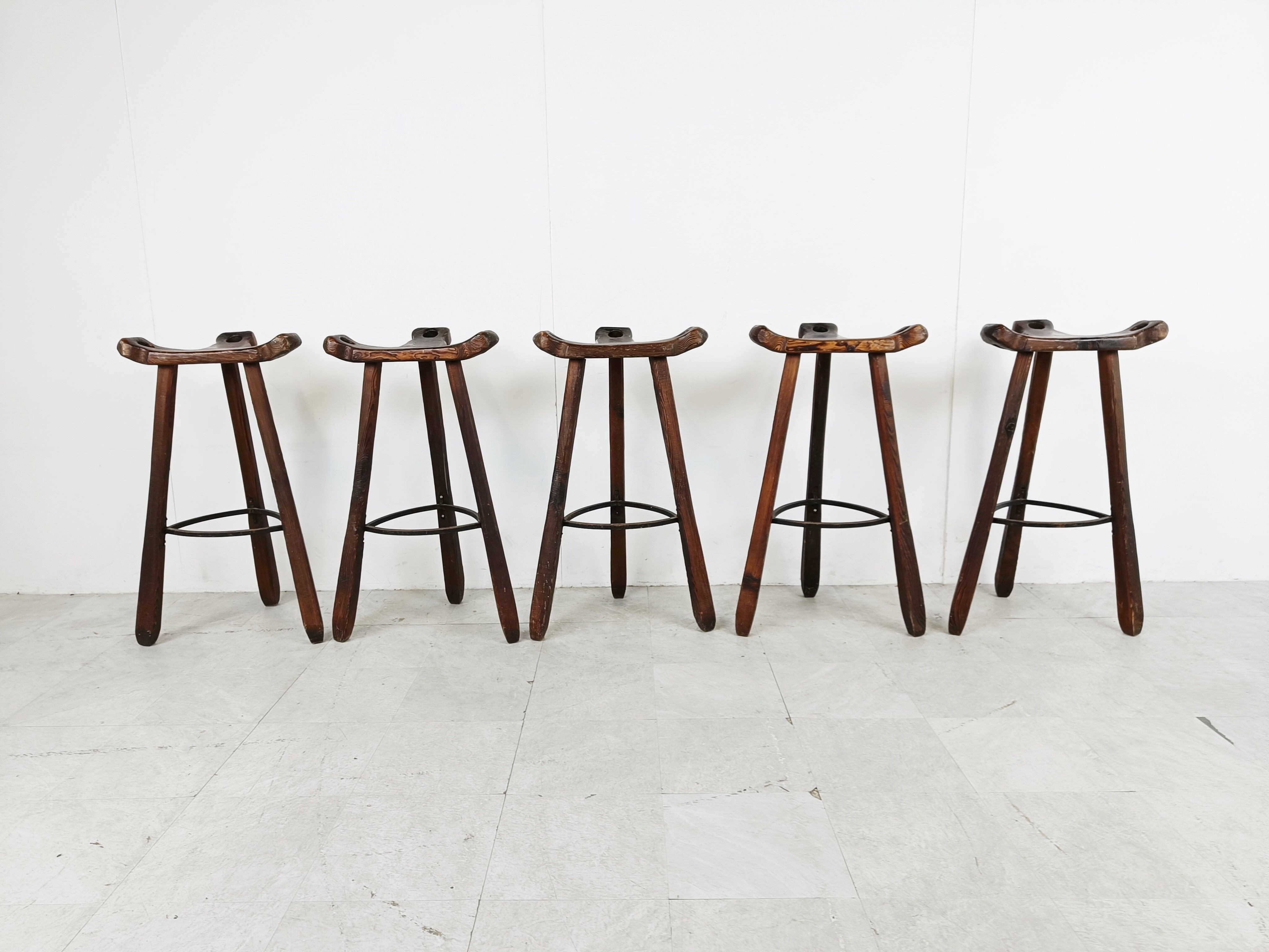 Mid century brutalist bar stools set of 5, 1960s