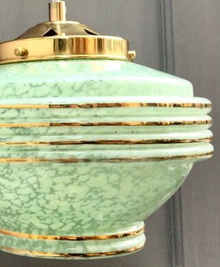 Vintage Globe art deco hanging in pale green Clichy glass.
