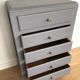 Wooden dresser painted five drawers tapered feet, vintage 60s