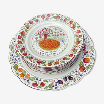 6 assiettes et 1 plat Gien XXe siècle