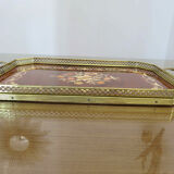 Plateau octogonal en marqueterie et laiton, Italy, Art Deco années 40 50