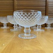 Set of 7 Glass Ice Cream Bowls Diamond Point France Vintage #E076