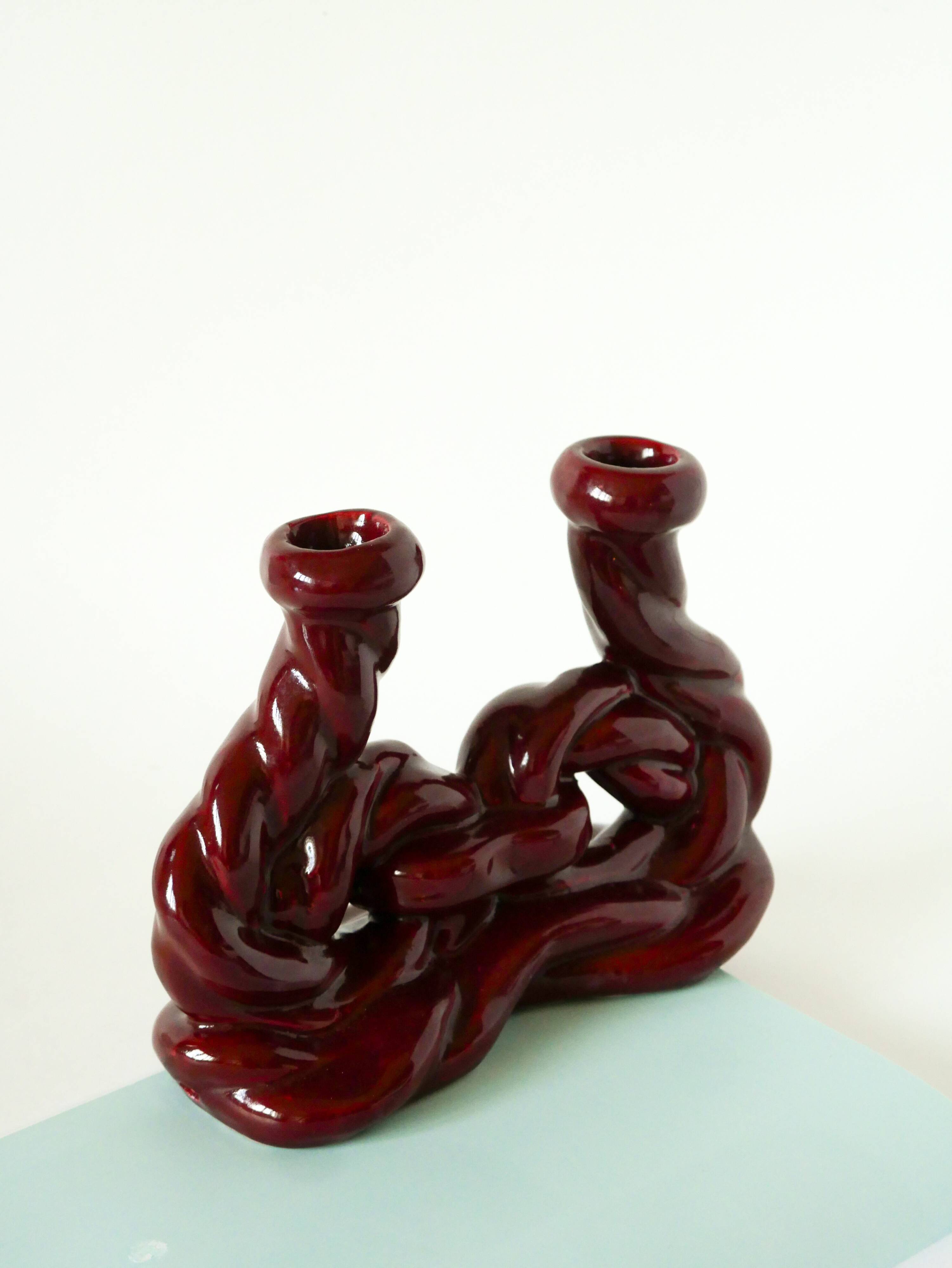 Large woven ceramic candle holder, Bordeaux, 1960
