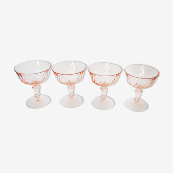 4 glasses of rosaline pink glass champagne