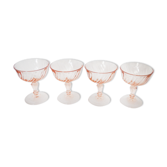4 glasses of rosaline pink glass champagne