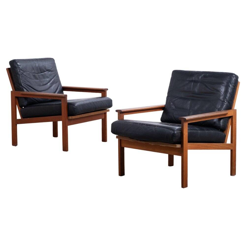 Vintage Danish Lounge Chairs in Teak by Illum Wikkelsø, 1950s, Set of 2