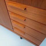 High Scandinavian modernist vintage sideboard in teak and black metal.