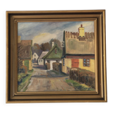 Vintage Original Cottage Oil Painting: Framed Countryside Art