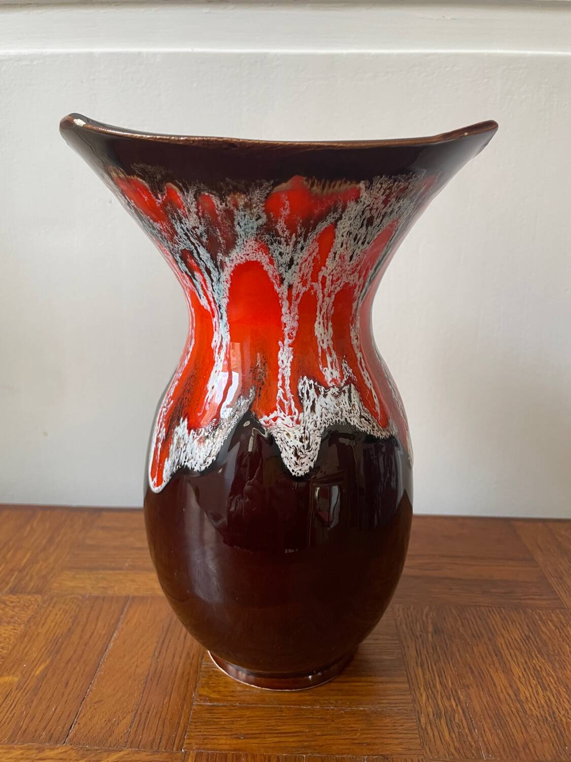 Vallauris vase in brown and orange fat lava