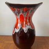 Vallauris vase in brown and orange fat lava