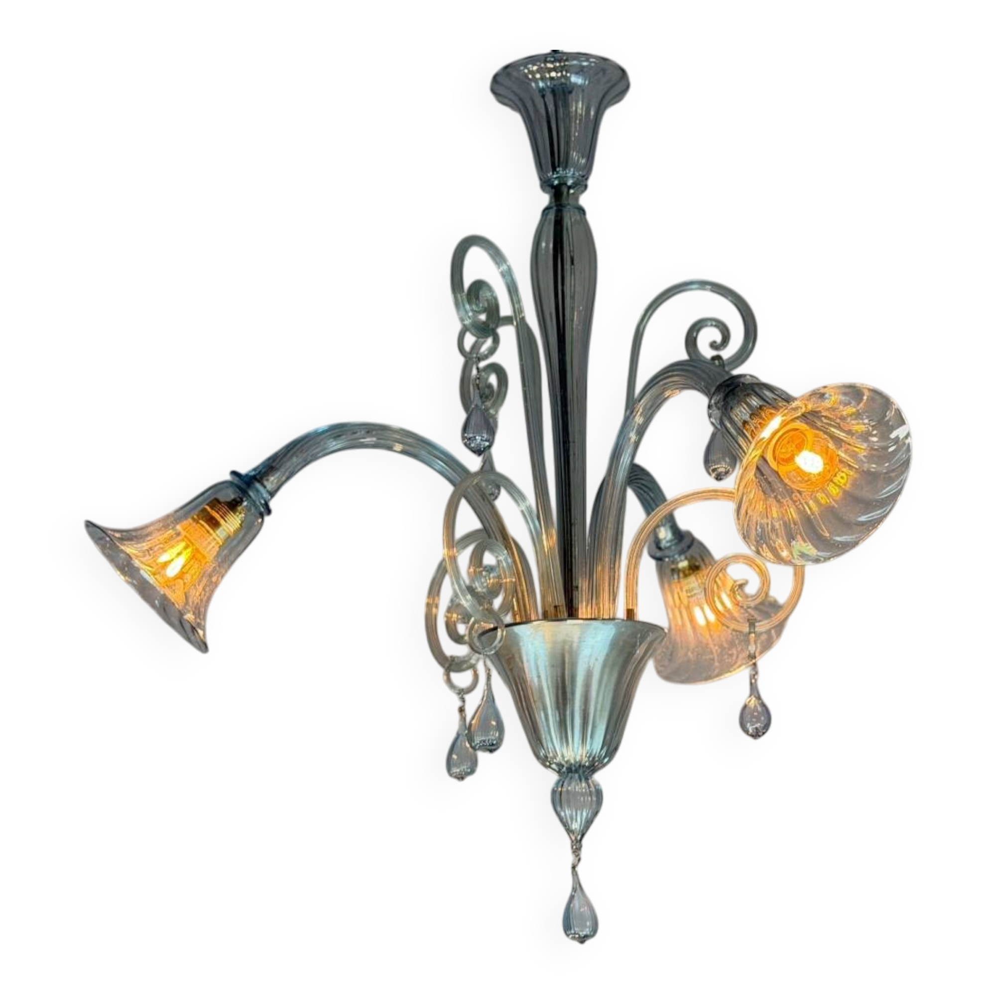 Venetian lustre in grey-blue Murano glass, circa 1930.