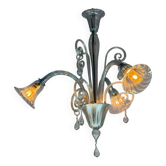 Lustre vénitien en verre de Murano gris-bleu, vers 1930