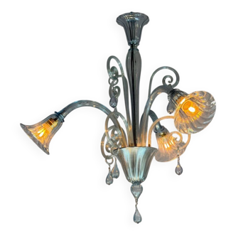 Venetian lustre in grey-blue Murano glass, circa 1930.