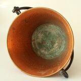 Large copper planter with wrought iron handle, vintage from the 1960s