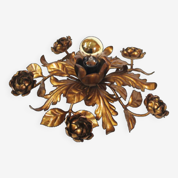 Wonderful gilded Floral flush mount light by Banci Firenze