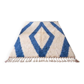 Tapis en laine pure fait main bleu et blanc traditionnelle 150/250 cm