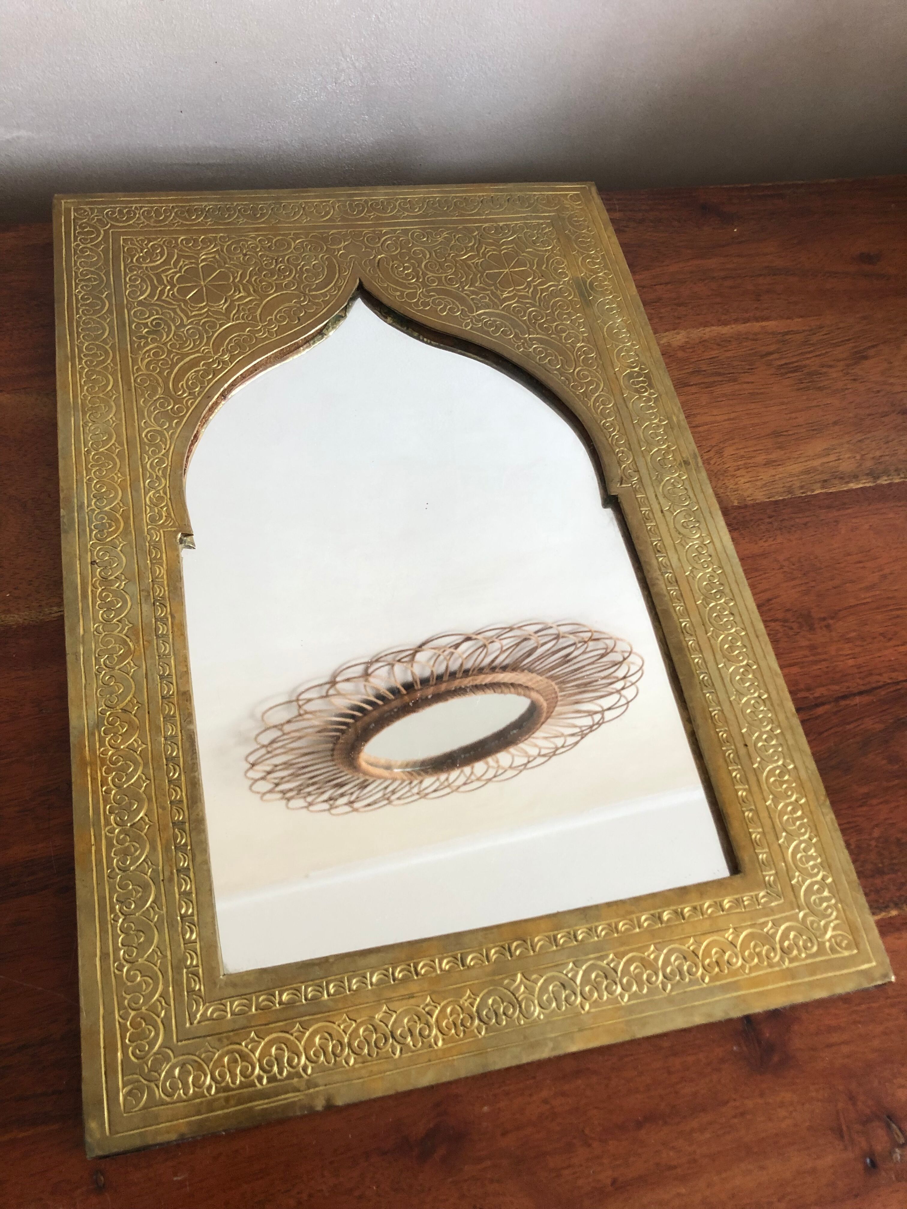 Oriental open brass mirror
