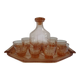 Service vintage en verre rose saumon – Carafe, 8 verres, et plateau Art Dec