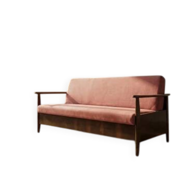Burgundy folding sofa bed by Edmund Homa, mid-century modern, 1960s, Czechoslovakia, 200 × 88 × 80 cm