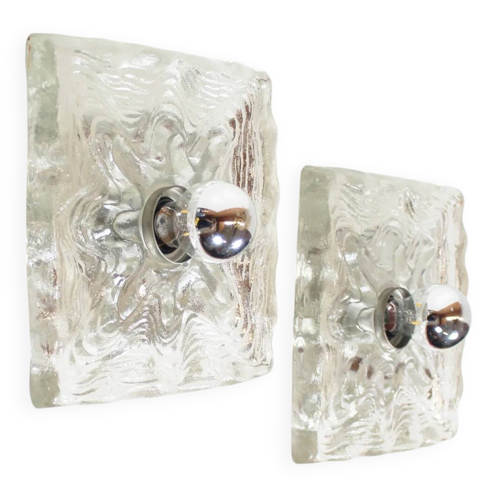 Large 1970s set of 'ice glass' wall lamps by Peill & Putzler