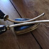 Double sconce in brass and tempered patterned glass 50s