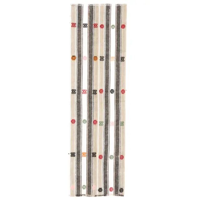 1970s Turkish Oushak Handmade Wool Cotton White Runner 70x241