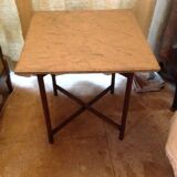 Louis XVI period travel table, removable top painted faux marble, folding X-length