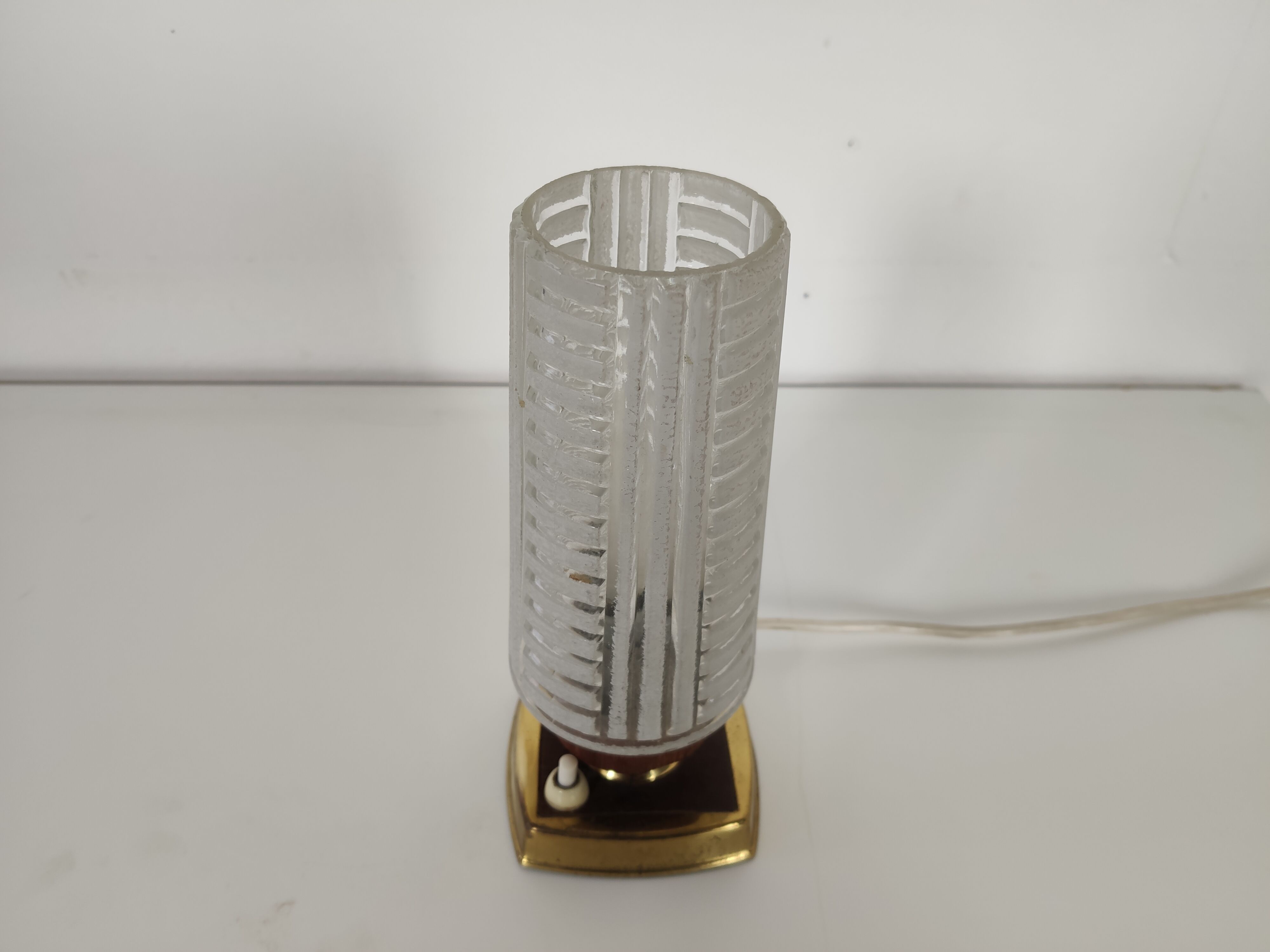 vintage bedside lamp in teak, brass and glass, 60s te