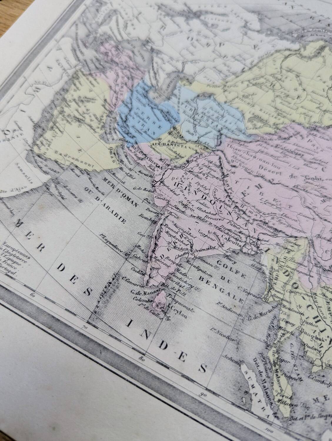 Asia, antique map, printed in 1852. Authentic.