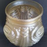 Vase Art Déco en verre dépoli moulé et pressé, couleur jaune champagne