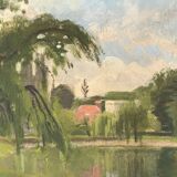 Landscape oil on wood framed