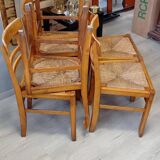 Set of 6 chairs, Scandinavian, vintage, retractable rattan seat