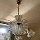 Murano chandelier with 3 iridescent flowers, 1980.