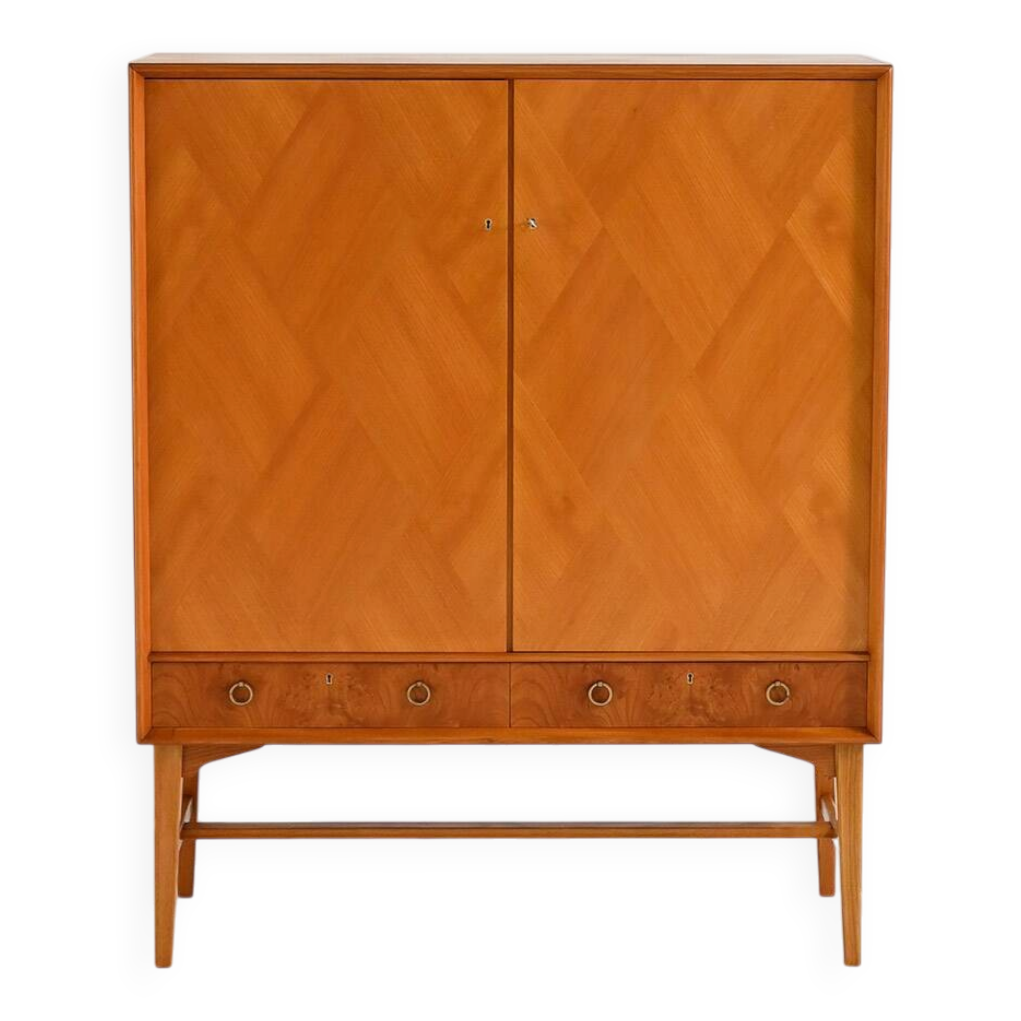 Elm and root veneer cabinet by AB Seffle Möbelfabrik, 1950s