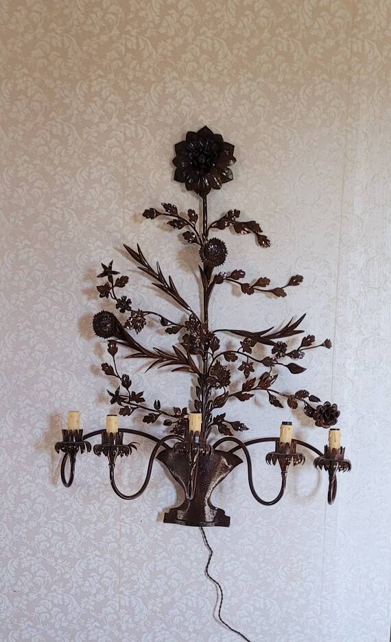 Large varnished metal wall light