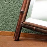 Asymmetrical beveled mirror, bamboo frame