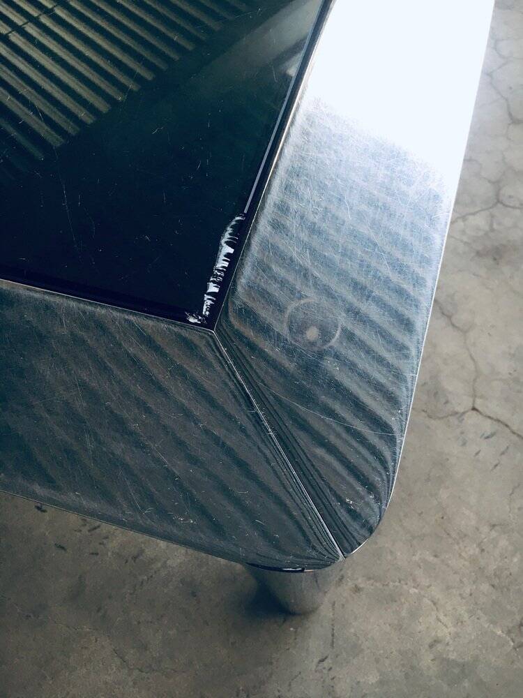 Mid-Century Smoked Glass & Chromed Steel Square Dining Table attributed to Sergio Mazza for Cinova, Italy, 1970s