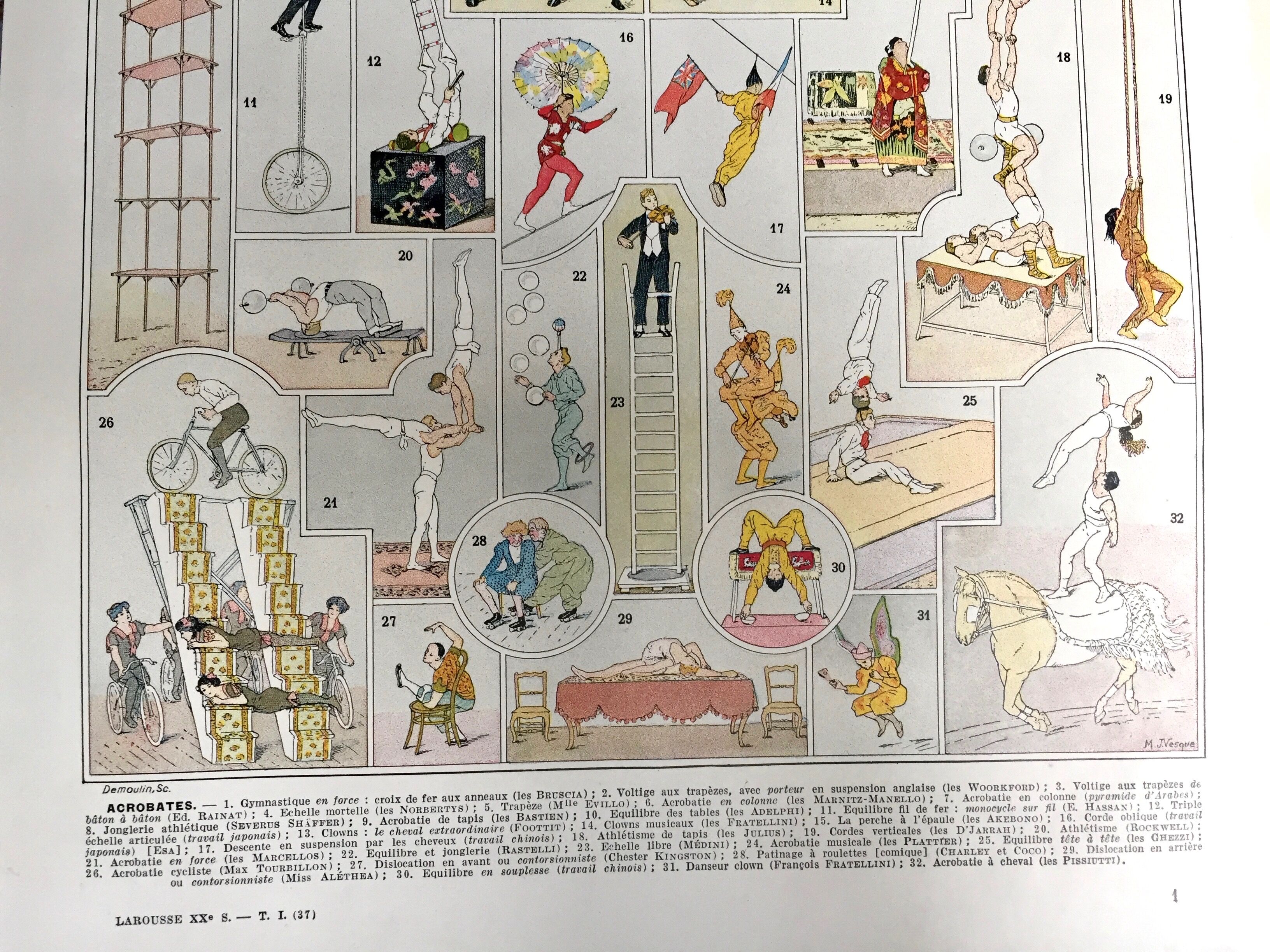 Old illustration JM Vesque "Acrobats"