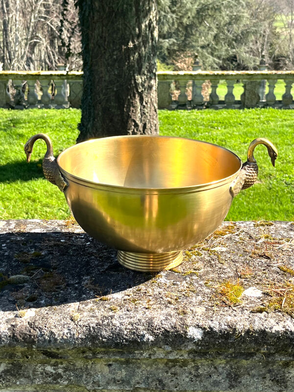 Refroidisseur à champagne en laiton Swan – Poignées en forme de cygne sculpturales vintage solides