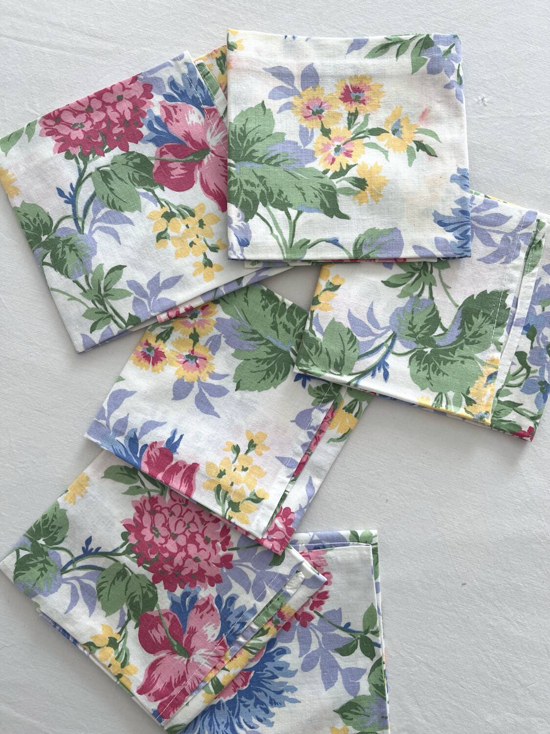 6 serviettes de table à fleurs en coton vintage