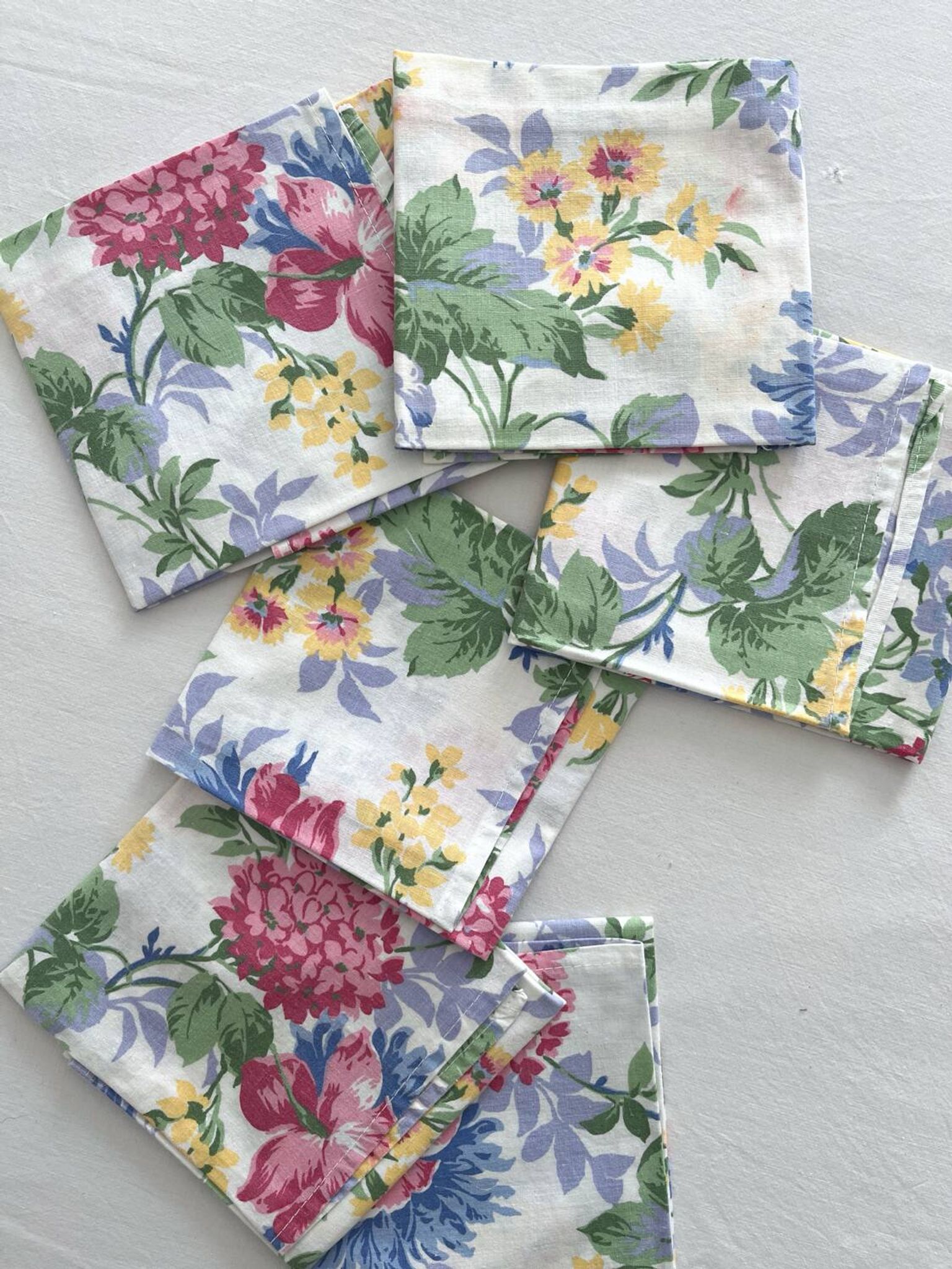 6 serviettes de table à fleurs en coton vintage