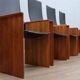 Set of 4 Segesta walnut and black letaher chairs Stildomus 1970s